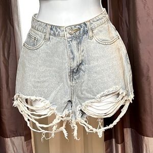 Light denim high waisted shorts